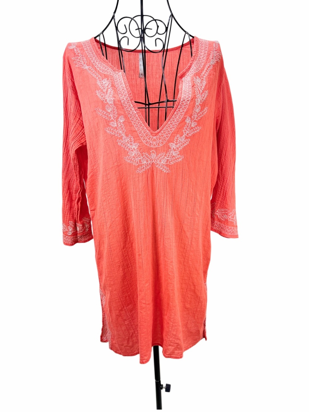 Old Navy Coral Tunic Swim Cover-Up with White Embroidery